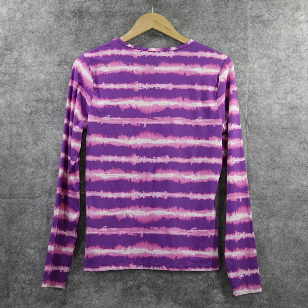 Lands' End Rash Guard Womens Small Purple Stripe Long Sleeve Swim Shirt UPF